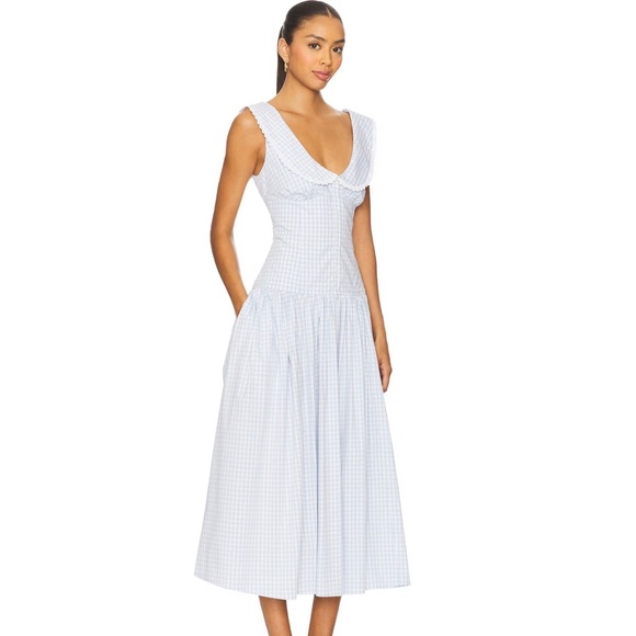 LPA Brigette Midi Dress in Dark Blue Gingham - Picture 4 of 8